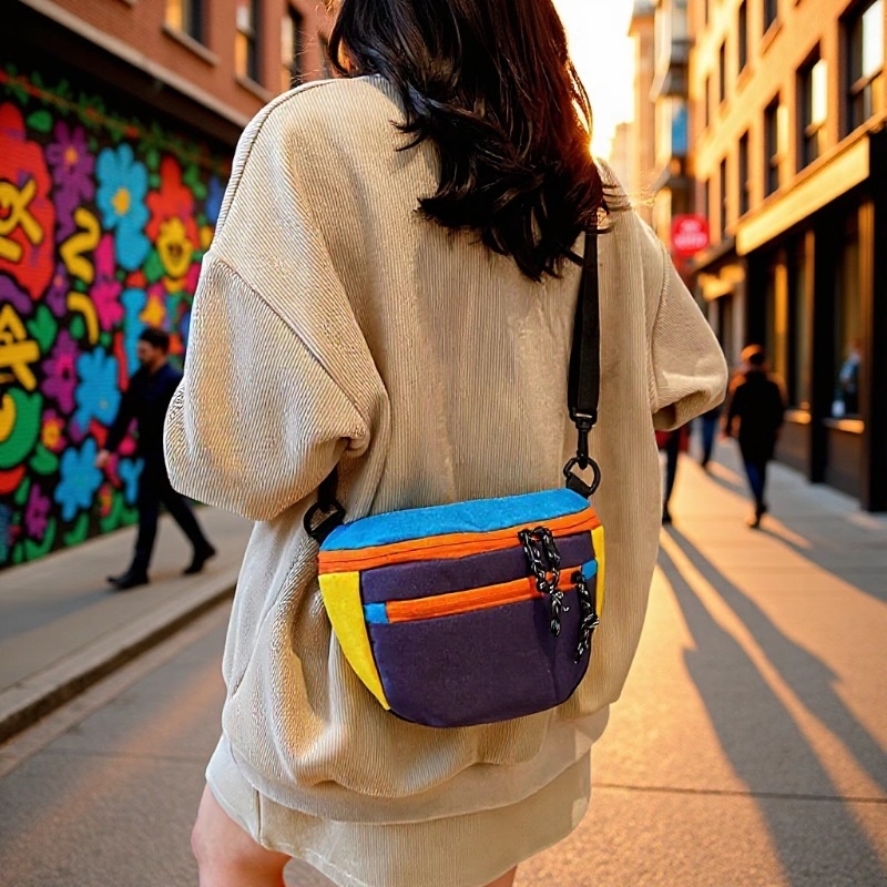 Τσαντάκι crossbody με χρωματικούς μπλοκ για γυναίκες, casual ιαπωνικού στυλ, τσάντα ώμου σε σχήμα όστρακου