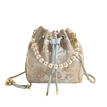 Bucket torba u kineskom stilu s biserima za žene, mala crossbody torba.