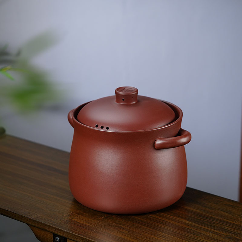 Oală de supă din lut purpuriu Yixing, pentru plită cu gaz, fund plat, neglazurată
