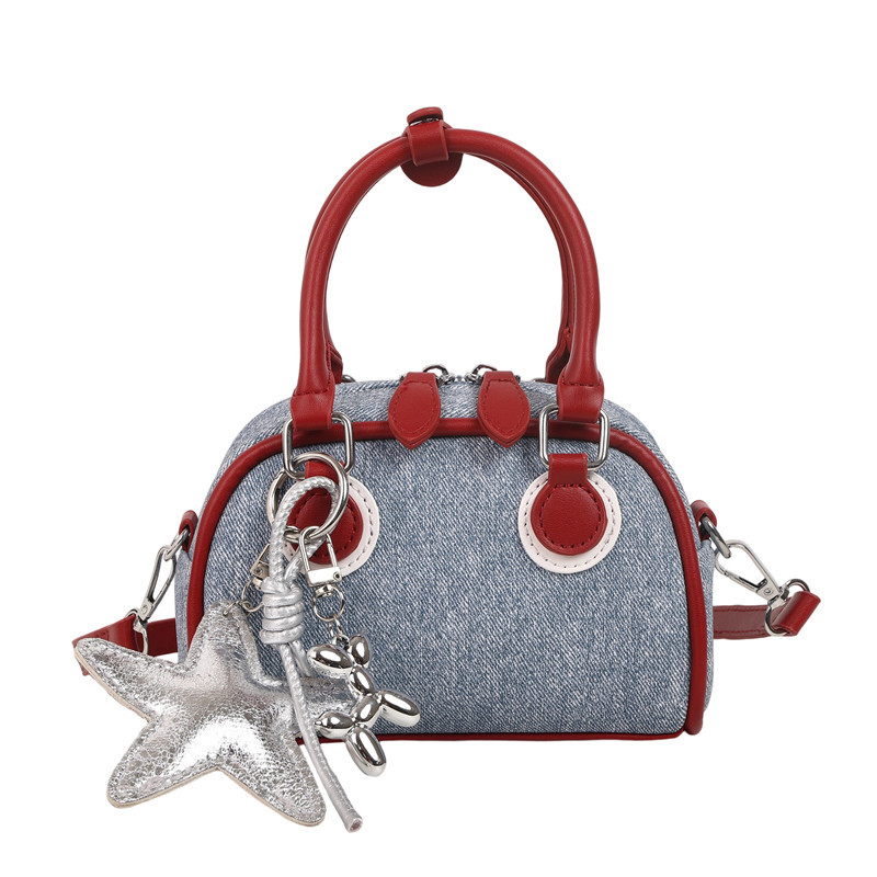Premium ženska torbica u obliku školjke, bowling stil s kontrastnim bojama, zvjezdasti privjesak, moderna i svestrana crossbody torba
