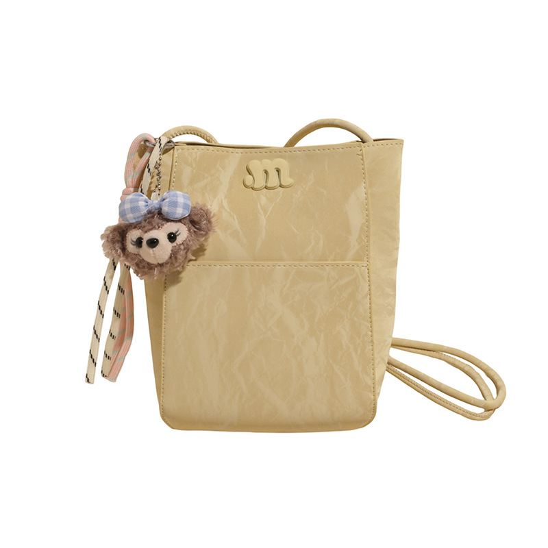 Žuta ženska bucket torba, novi kineski stil, gradska jednostavnost, velik kapacitet, za rame ili crossbody, PU materijal, proljeće 2025