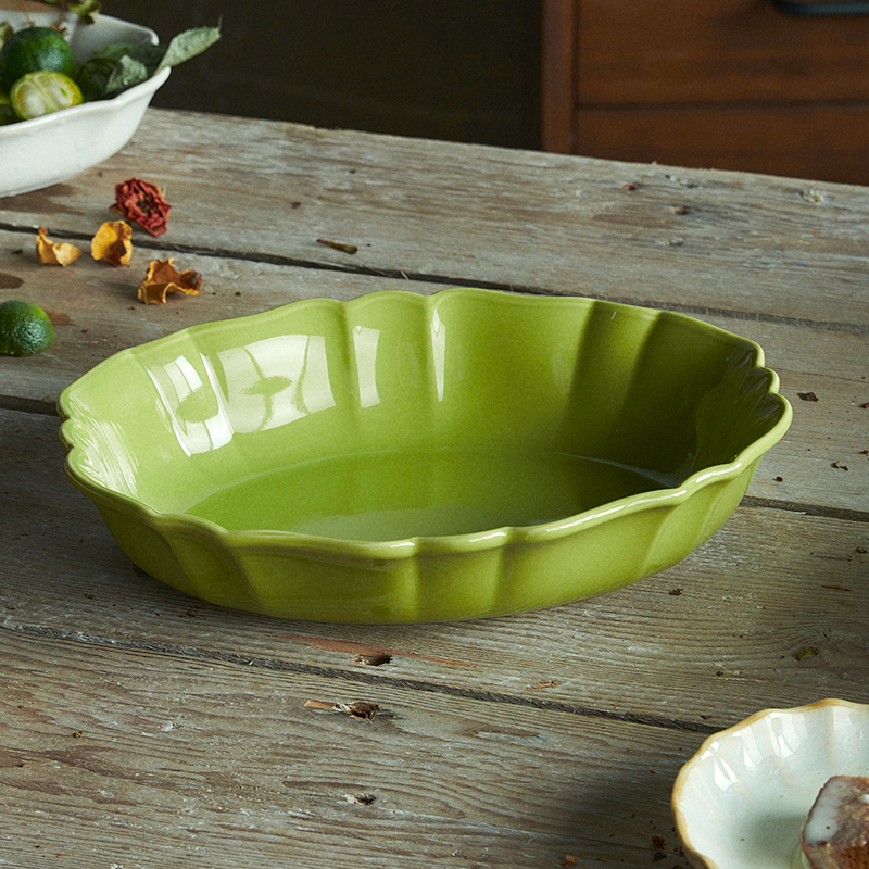 Tavă de copt japoneză în stil retro, porțelan oval 24 cm, pentru uz casnic; fructe, deserturi, grătar, orez copt
