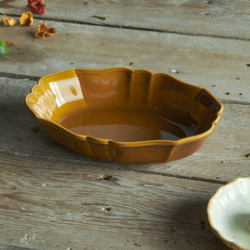 Tavă de copt japoneză în stil retro, porțelan oval 24 cm, pentru uz casnic; fructe, deserturi, grătar, orez copt