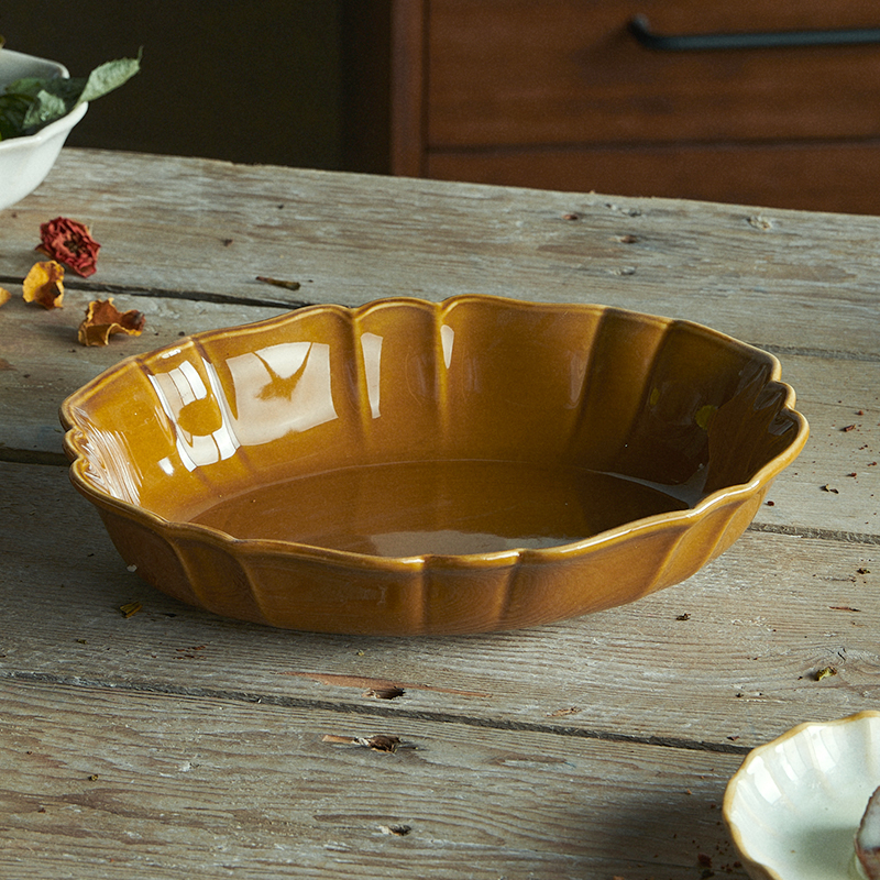 Tavă de copt japoneză în stil retro, porțelan oval 24 cm, pentru uz casnic; fructe, deserturi, grătar, orez copt