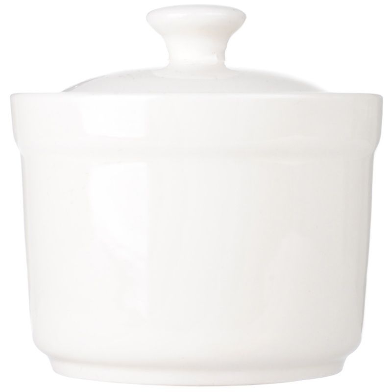 Vas ceramic alb pentru gătit, cu capac, uz casnic