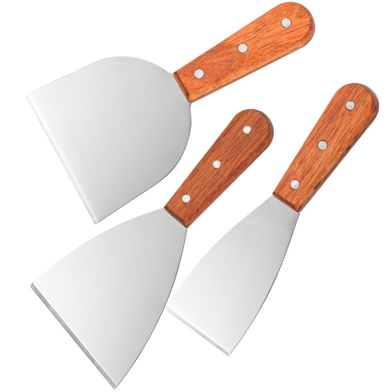 Set de ustensile de bucătărie din oțel inoxidabil cu mâner din lemn pentru Teppanyaki, spatulă pentru clătite și spatulă pentru grătar