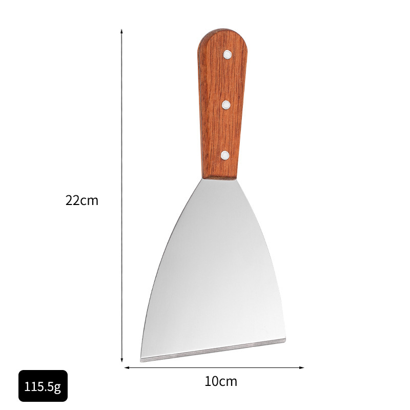 Set de ustensile de bucătărie din oțel inoxidabil cu mâner din lemn pentru Teppanyaki, spatulă pentru clătite și spatulă pentru grătar