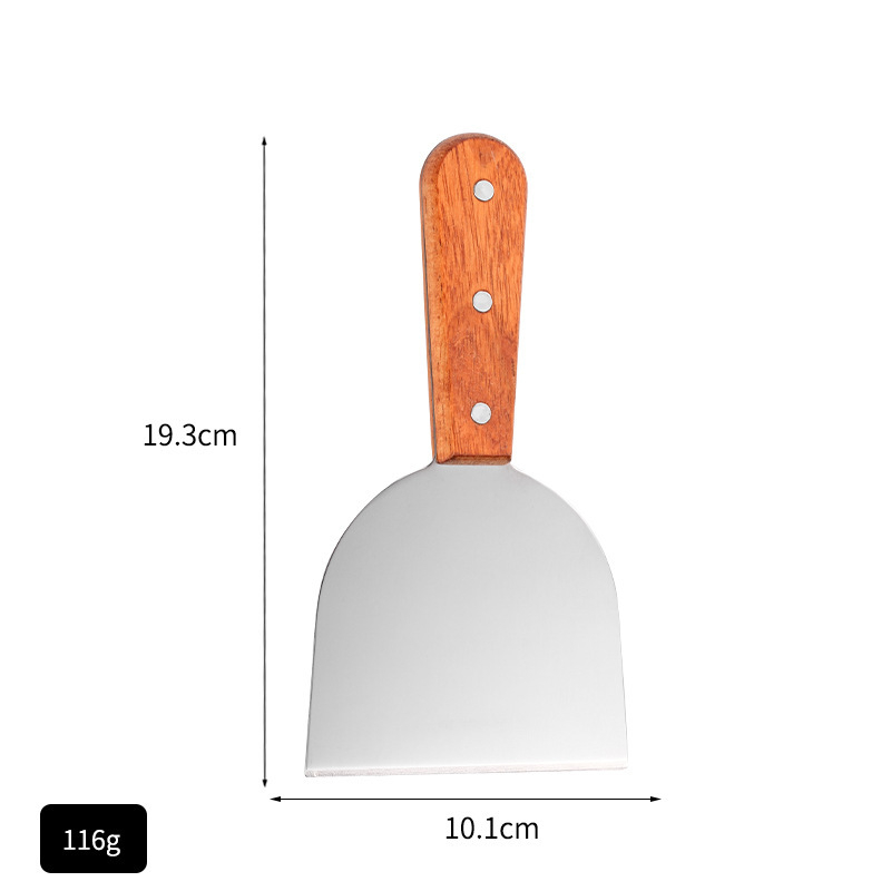 Set de ustensile de bucătărie din oțel inoxidabil cu mâner din lemn pentru Teppanyaki, spatulă pentru clătite și spatulă pentru grătar