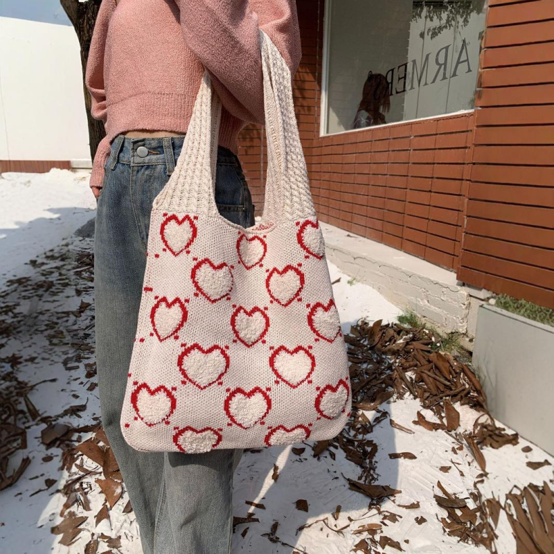 Torba za jedno rame, kofer stil, Tote stil, valoviti dizajn, prugasta pletenina, velika kapaciteta, moderan stil