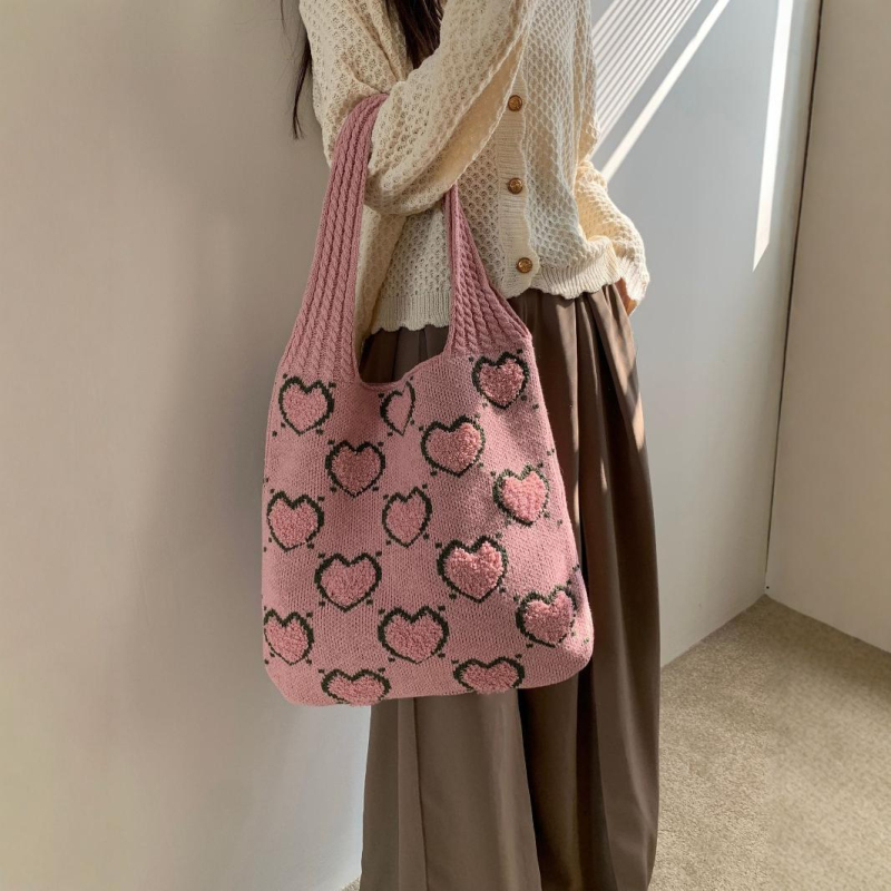Torba za jedno rame, kofer stil, Tote stil, valoviti dizajn, prugasta pletenina, velika kapaciteta, moderan stil