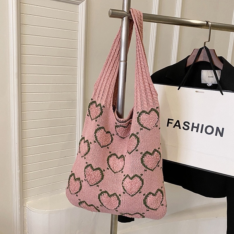 Torba za jedno rame, kofer stil, Tote stil, valoviti dizajn, prugasta pletenina, velika kapaciteta, moderan stil
