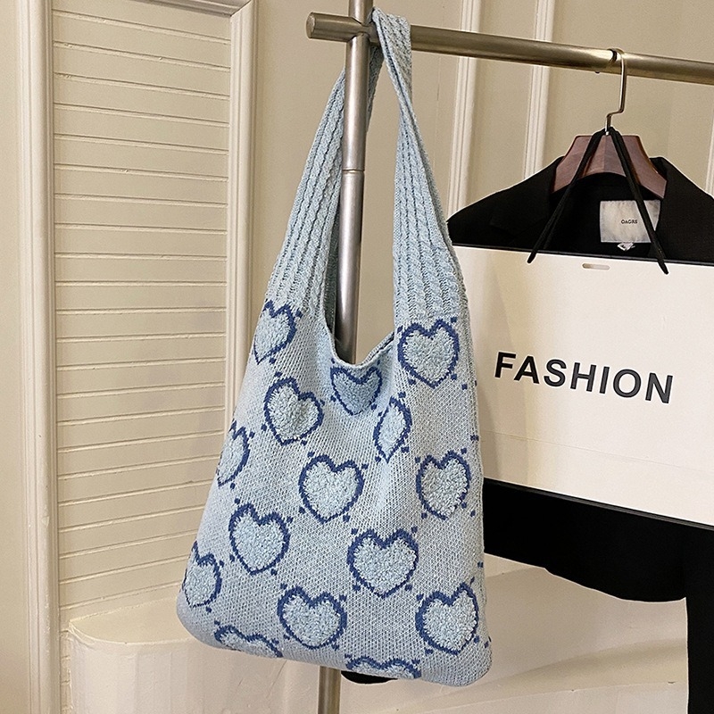 Torba za jedno rame, kofer stil, Tote stil, valoviti dizajn, prugasta pletenina, velika kapaciteta, moderan stil