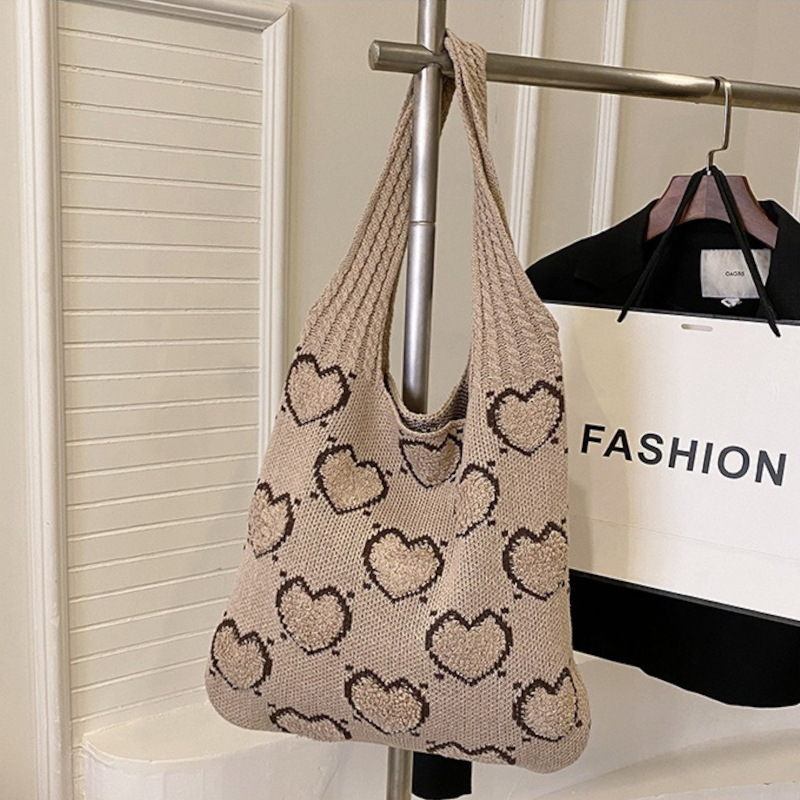 Torba za jedno rame, kofer stil, Tote stil, valoviti dizajn, prugasta pletenina, velika kapaciteta, moderan stil