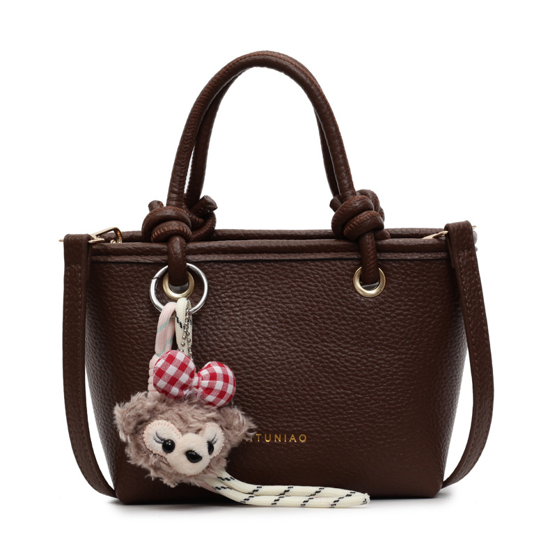 PU bucket torba s lychee uzorkom, mala, pogodna za svakodnevnu upotrebu, s zatvaračem i remenom za rameno ili crossbody.