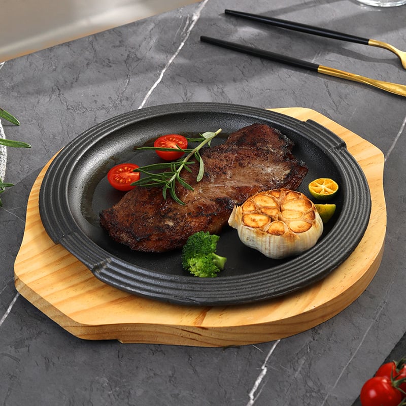 Tigaie-grătar rotundă din fontă pentru fripturi și grătare