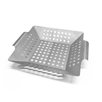 Tavă pătrată perforată din oțel inoxidabil pentru grătar și coș pentru legume, exterior