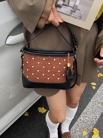 Proljetna 2026. bucket torba s lancem i dijamantnim uzorkom, korejski stil, retro casual preko ramena