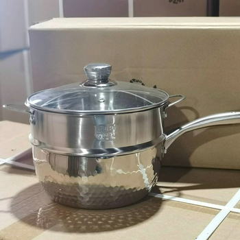 Oală Yukihira din oțel inoxidabil ciocănit, stil japonez, 304/430, pentru lapte, porție unică, oală multifuncțională pentru tăiței