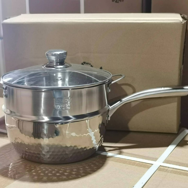 Oală Yukihira din oțel inoxidabil ciocănit, stil japonez, 304/430, pentru lapte, porție unică, oală multifuncțională pentru tăiței