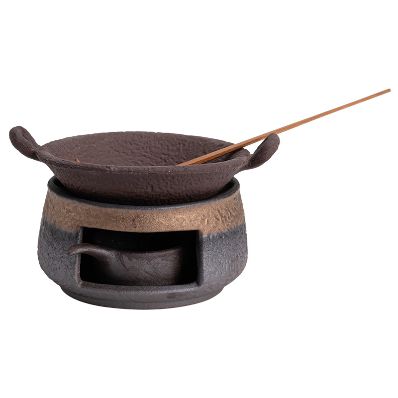 Set pentru ceremonia ceaiului din ceramică, cu glazură aurie și bază încălzită cu lumânare; accesorii pentru ceai