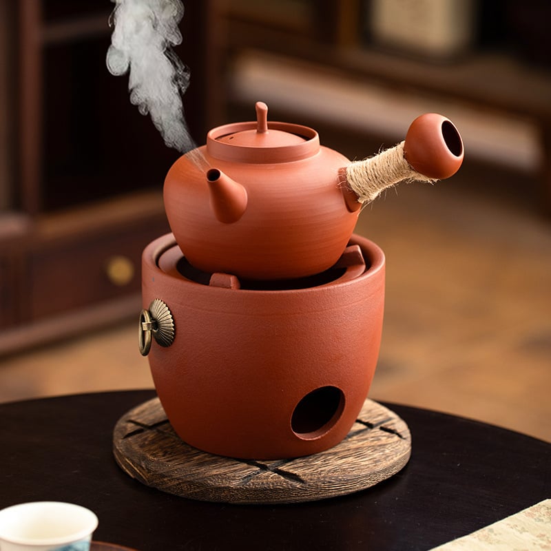 Ceainic ceramic și sobă cu cărbune — set pentru prepararea ceaiului acasă