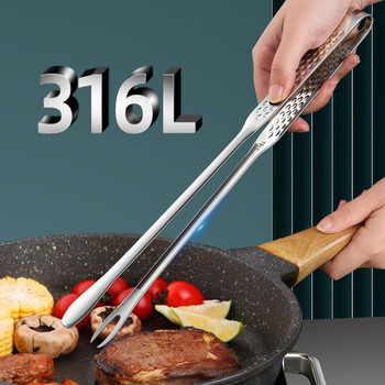 Clește pentru grătar din oțel inoxidabil 316, cu furculiță integrată în stil coreean – clești de bucătărie pentru alimente, protecție împotriva arsurilor