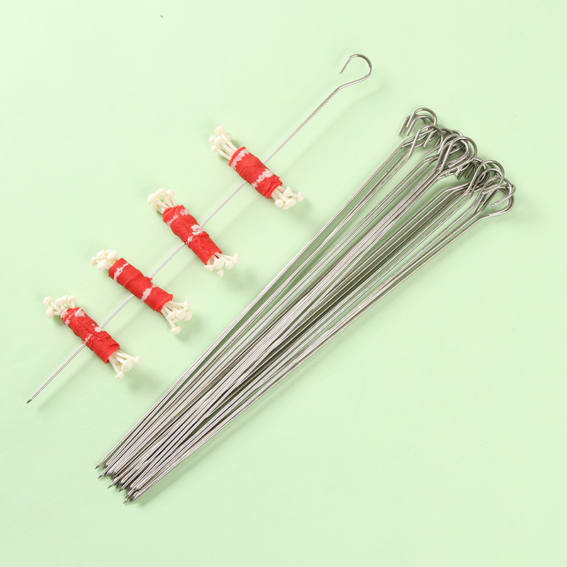 Frigărui din oțel inox solid, în formă de nouă, secțiune circulară, cârlig de agățat și vârf cu formă de coadă de gâscă