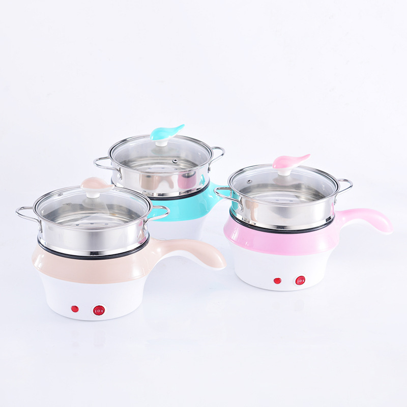 Fierbător electric mini cu vas interior antiaderent, 1–2 L, 800 W, abur, prăjire, fierbere, hot pot, teppanyaki