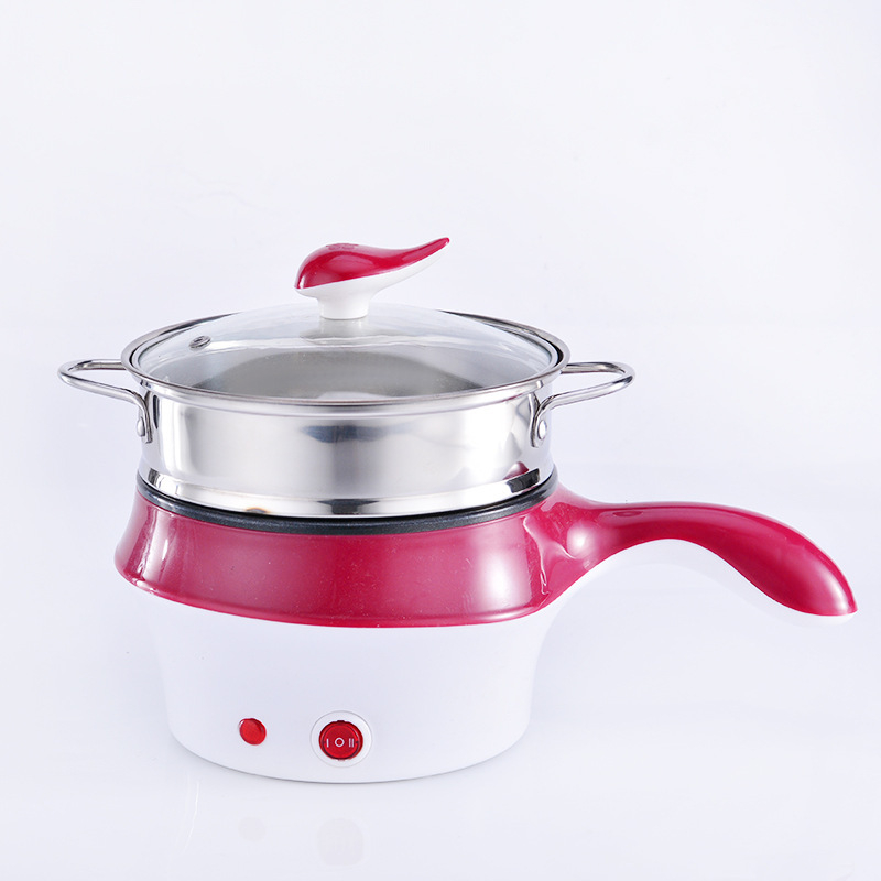 Fierbător electric mini cu vas interior antiaderent, 1–2 L, 800 W, abur, prăjire, fierbere, hot pot, teppanyaki