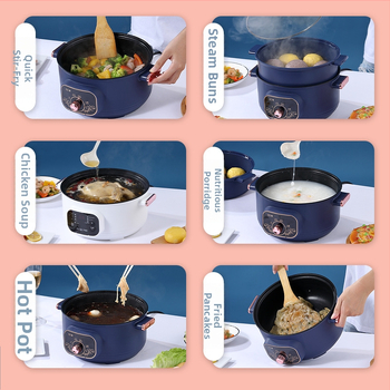 Akihiko oală electrică multifuncțională cu interior ceramic antiaderent, capacitate 3–4 L, 1000 W, funcții: abur, fierbere, prăjire, sotare, hot pot, cu funcție de rezervare, temporizator și afișaj LCD