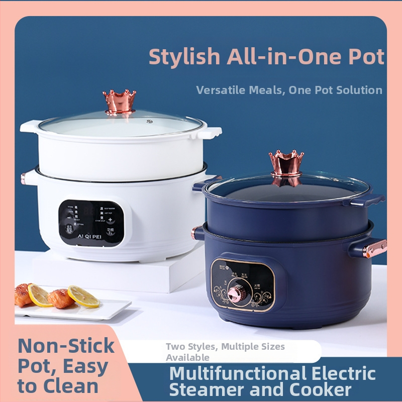 Akihiko oală electrică multifuncțională cu interior ceramic antiaderent, capacitate 3–4 L, 1000 W, funcții: abur, fierbere, prăjire, sotare, hot pot, cu funcție de rezervare, temporizator și afișaj LCD