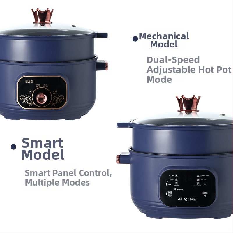 Akihiko oală electrică multifuncțională cu interior ceramic antiaderent, capacitate 3–4 L, 1000 W, funcții: abur, fierbere, prăjire, sotare, hot pot, cu funcție de rezervare, temporizator și afișaj LCD