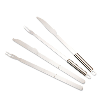 Set cuțit și furculiță pentru grătar din oțel inoxidabil, mâner plat și rotund, mâner lung, cuțit și furculiță pentru miel la friptură, tacâmuri în stil occidental