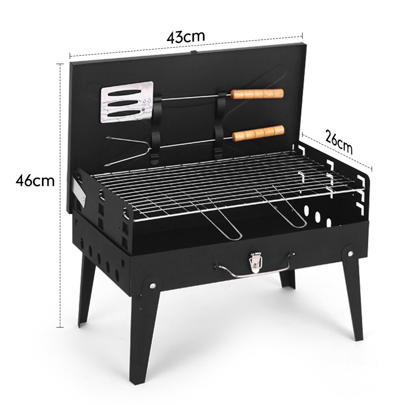 Grill pliabil pentru exterior, fără fum, cu unelte încorporate, portabil, din fier