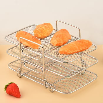 Raft mare din oțel inoxidabil, trei etaje, pentru bucătărie și grătar în aer liber, 304 oțel inoxidabil, compatibil cu friteuza cu aer