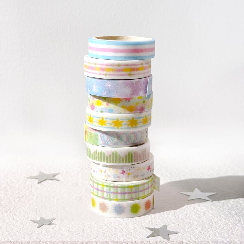 AGUGU bandă washi Glitter-Sand – inspirație coreeană pentru planificare DIY, bandă subțire, 2 m × 10 mm
