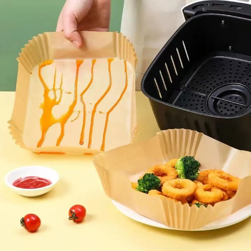 Hartie de copt pentru air fryer cu strat din silicon, anti-ulei, de calitate alimentară, rezistentă la temperaturi înalte