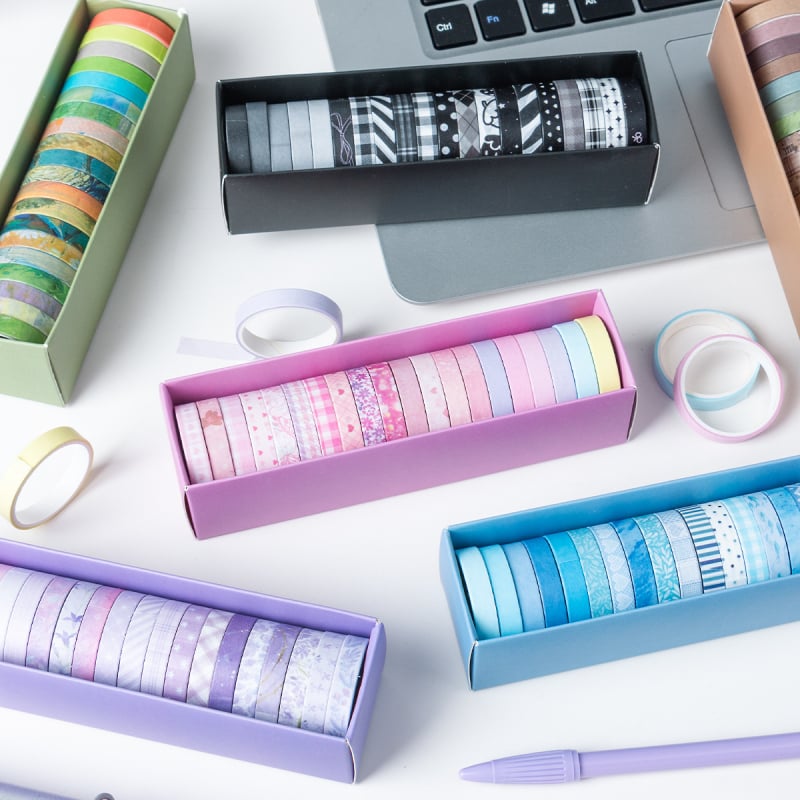 20 role ambalate – Bandă Washi din seria Lumină și Umbra, hârtie japoneză, lățime 7 mm, lungime 2 m, material decorativ pentru scrapbooking