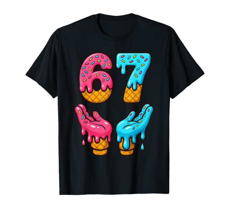 Six Seven 67 nyomott gyerek póló kerek nyakú, rövid ujjú, laza fazon.