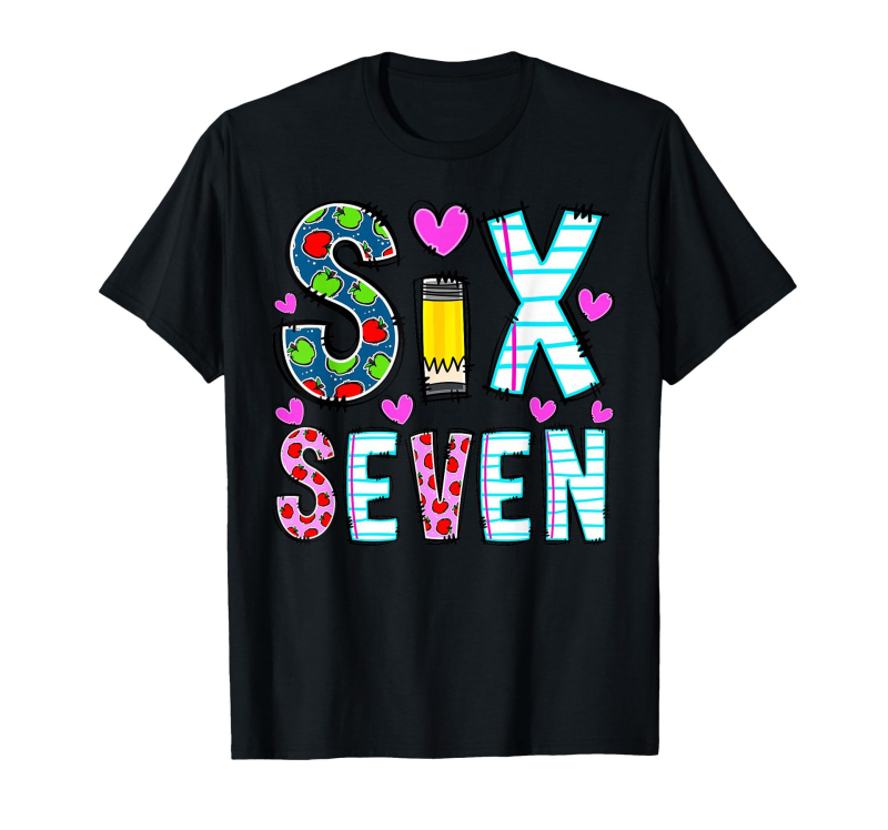 Six Seven 67 nyomott gyerek póló kerek nyakú, rövid ujjú, laza fazon.