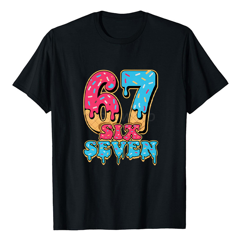 Six Seven 67 nyomott gyerek póló kerek nyakú, rövid ujjú, laza fazon.