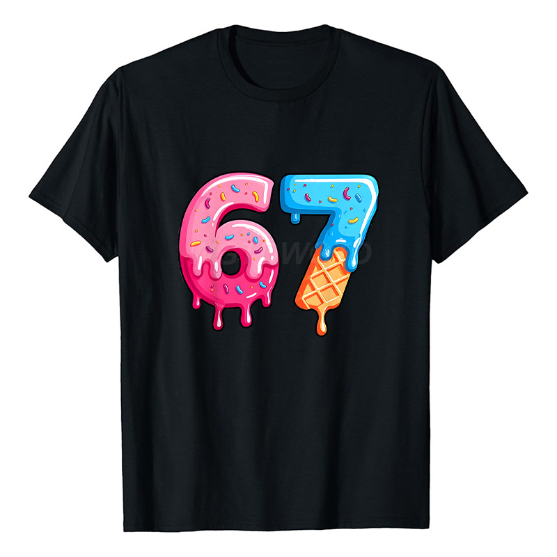 Six Seven 67 nyomott gyerek póló kerek nyakú, rövid ujjú, laza fazon.