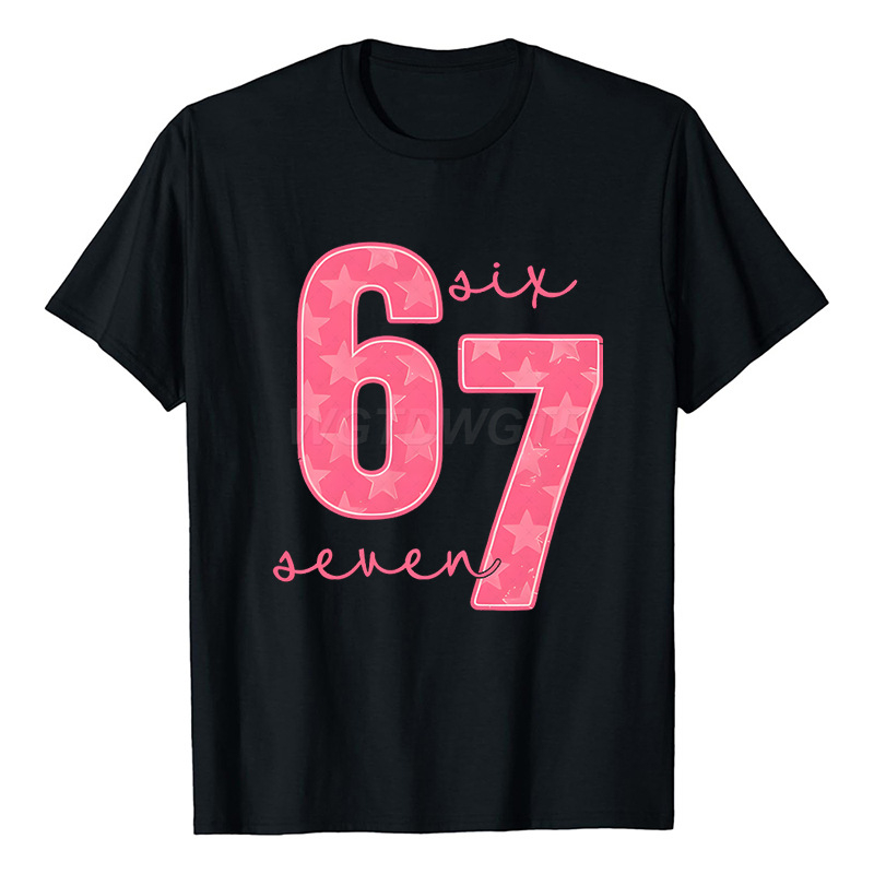 Six Seven 67 nyomott gyerek póló kerek nyakú, rövid ujjú, laza fazon.