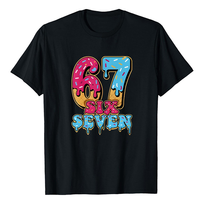 Six Seven 67 nyomott gyerek póló kerek nyakú, rövid ujjú, laza fazon.