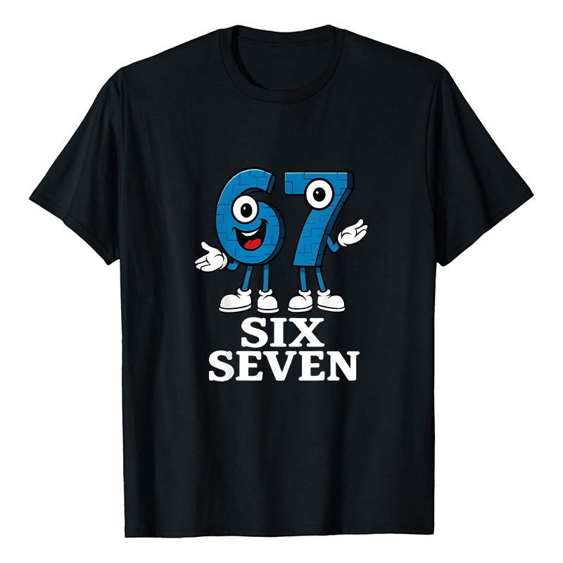 Six Seven 67 nyomott gyerek póló kerek nyakú, rövid ujjú, laza fazon.