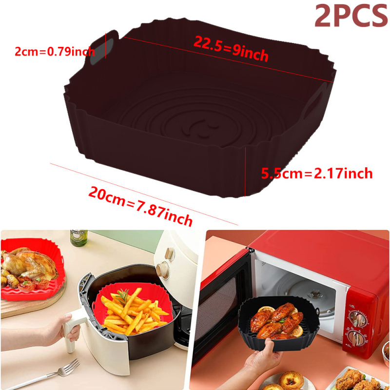 Mei muer covoraș de silicon pentru coacere, pentru aer fryer și cuptor de casă, tavă dreptunghiulară de copt din silicon, 22.5×20×5.5 cm, roșu