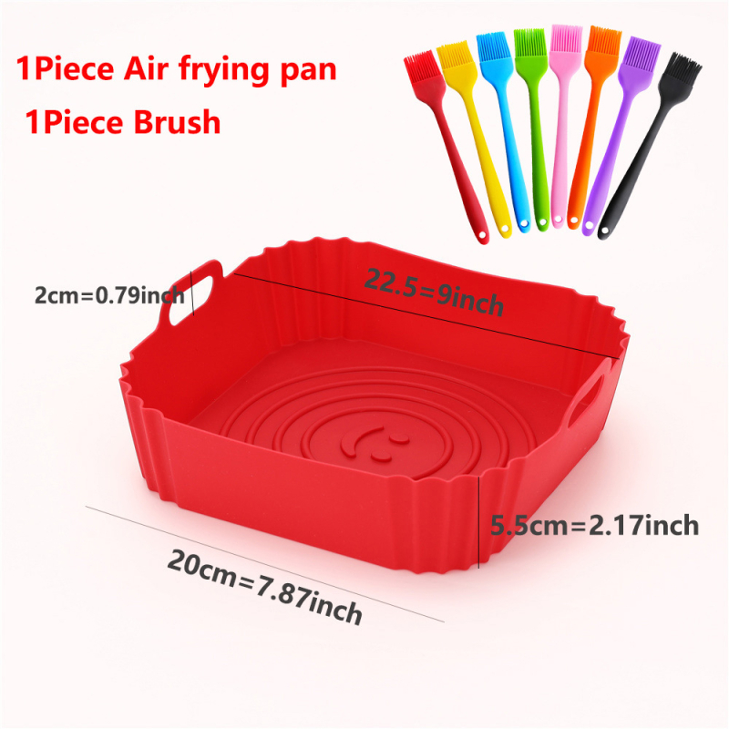 Mei muer covoraș de silicon pentru coacere, pentru aer fryer și cuptor de casă, tavă dreptunghiulară de copt din silicon, 22.5×20×5.5 cm, roșu