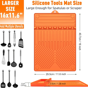 Covor silicon pentru uneltele de grătar cu suport magnetic lateral, finisaj piatră neagră, depozit pentru grilă și raft pentru condimente