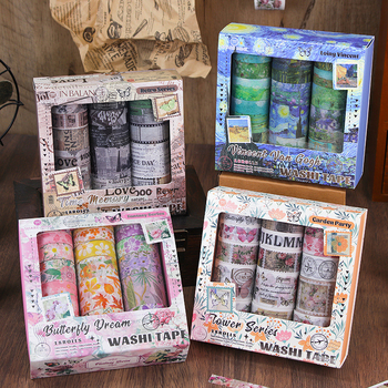 Seria Retro cu Plante și Flori: set de 18 role de bandă Washi pentru amenajare peisaje, decorarea jurnalului și materiale de fundal