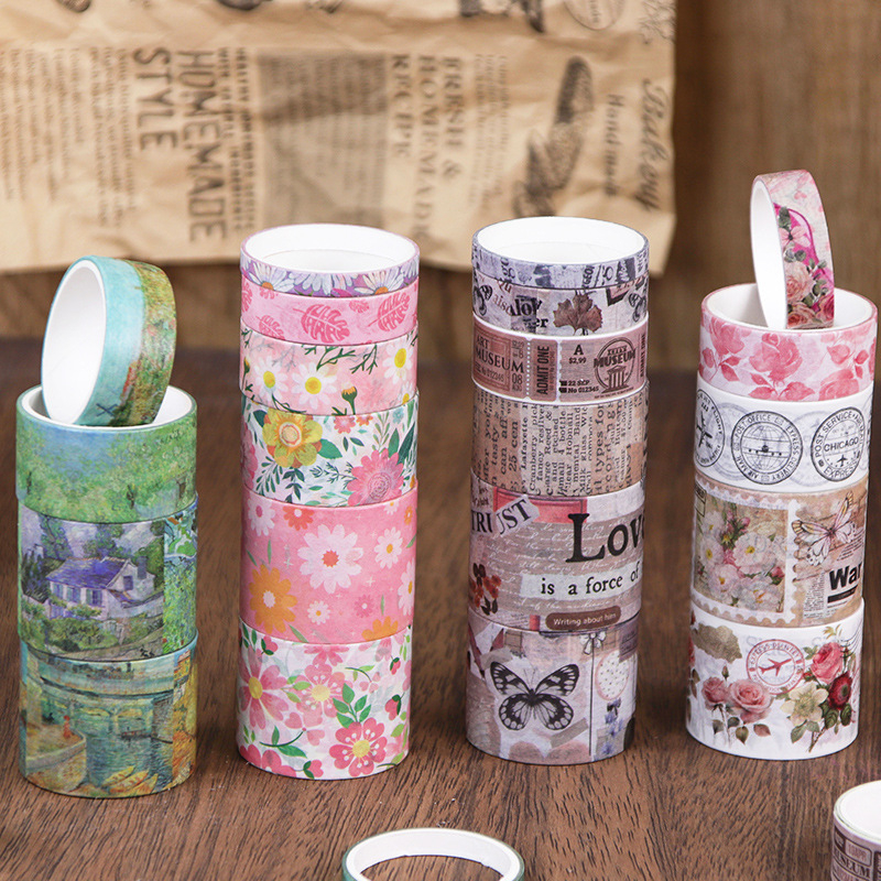 Seria Retro cu Plante și Flori: set de 18 role de bandă Washi pentru amenajare peisaje, decorarea jurnalului și materiale de fundal